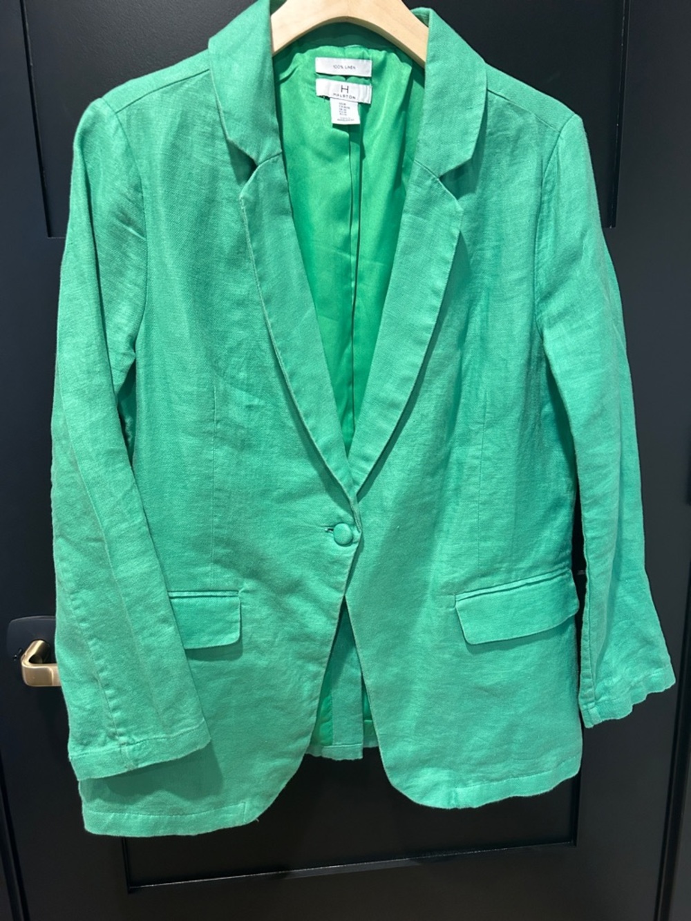Halston Heritage Emerald Green Single-Button Linen Blazer